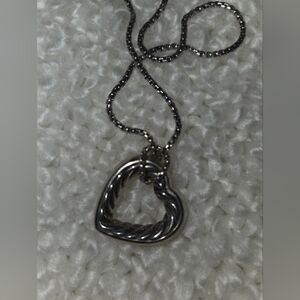 David Yurman 925 Silver .60 tcw Pave Diamond Cable Open Heart Pendant Necklace